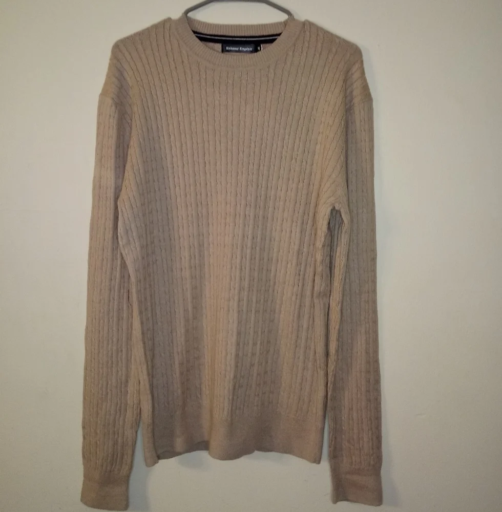 knitwear kingdom Khaki crewneck cable-knit long sleeve Sweater